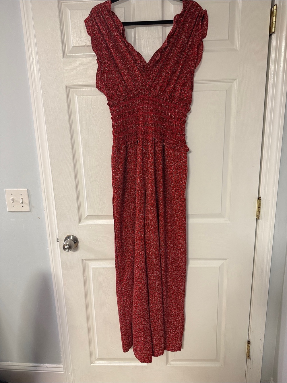 Red Floral Maxi Dress with Smocked Waist